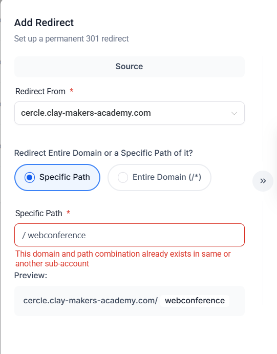 go high level This domain and path combination already exists in same or another sub-account