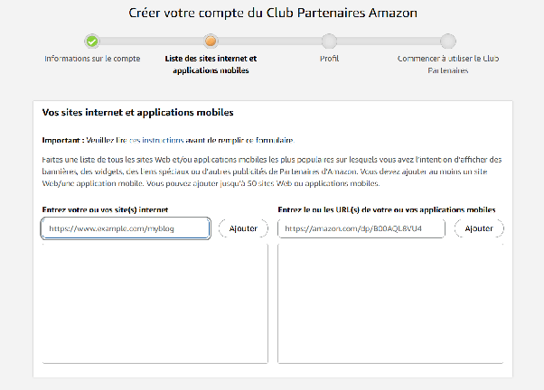 interface Faire de l'Affiliation Amazon