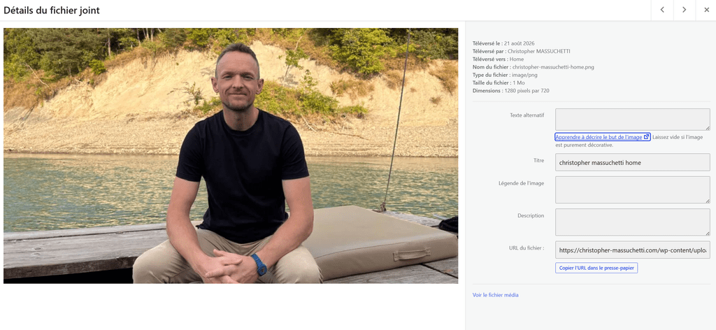 référencement d'une image WordPress, l'interface média wordpress pour remplir les champs d'une image avant de l'insérer